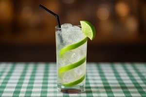 Cóctel refrescante de chilcano de pisco con limón y hielo