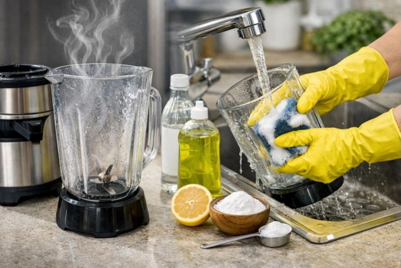 Vaso de licuadora limpio sin mal olor en la cocina