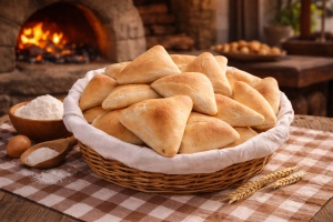 Imagen de una canasta pequeña de pan de tres puntas arequipeño.